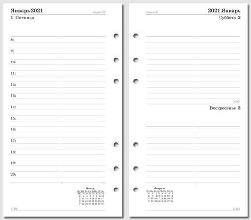 Набор бланков для Filofax "День на странице, 2021", Personal